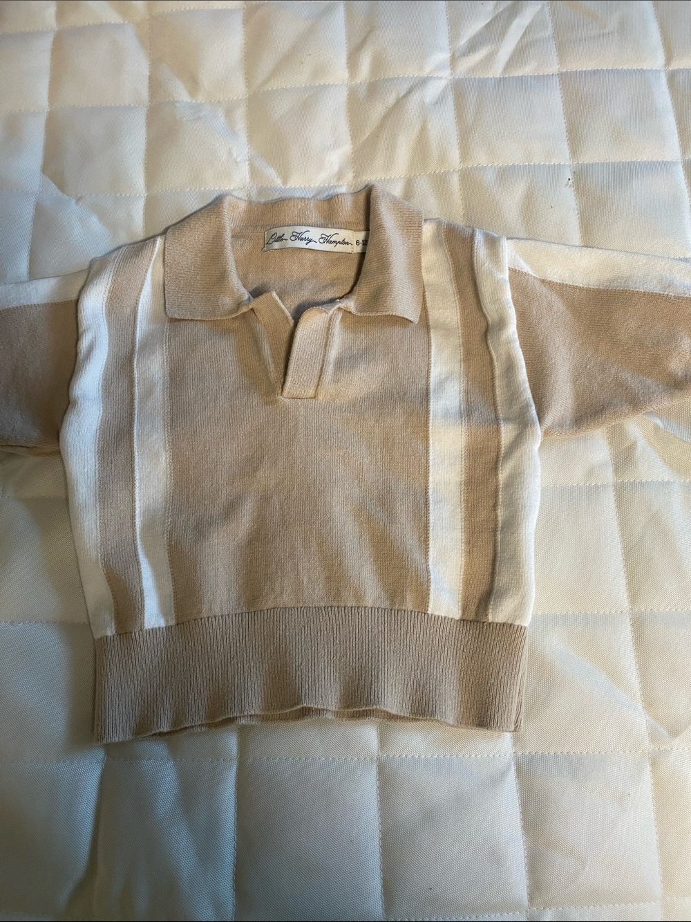 Beige and Cream Men’s Short-Sleeve Polo Sweater by Little Harry Hampton